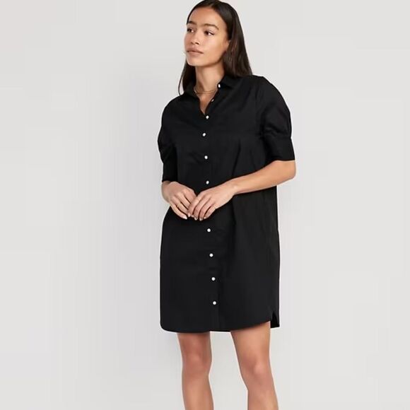 Old Navy Dresses & Skirts - Old Navy Cute Black 100% Cotton Button Up Dress Mini Knee Length Size S